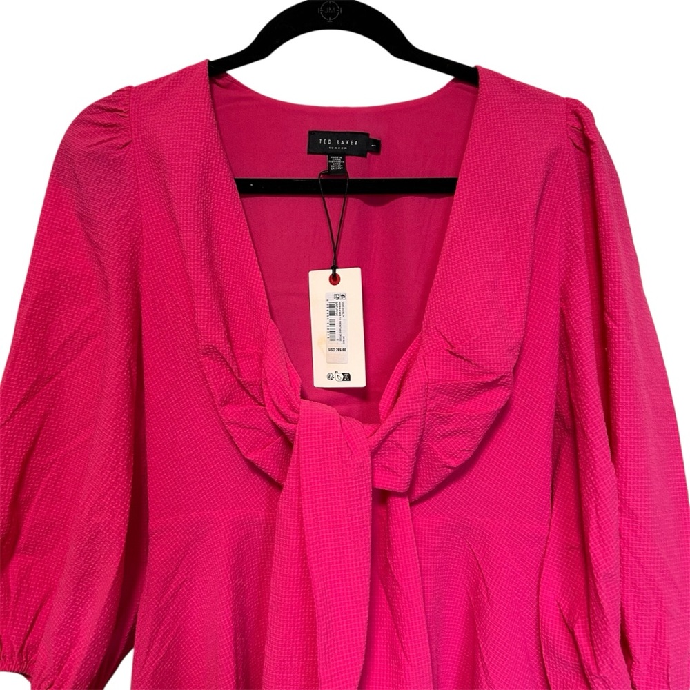 Chic Ted Baker Pink Jocelyn Seersucker Tie Front Mini Dress US size 4 NWT - Picture 4 of 10